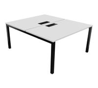 Bureau droit partagé 2 postes Burocolor avec trappe d'accès - Départ - L.140 x P.163 cm - Plateau Blanc - Pieds Noir