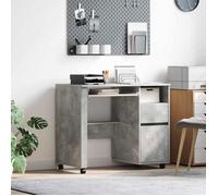 Bureau droit vidaXL en bois d'ingénierie gris béton 91 x 50 x 77 cm avec étagères et roulettes