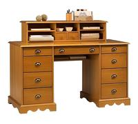 Générique Bureau Ministre Pin Miel Style Anglais 11 Tiroirs 5 Niches L 137.5 H 99.7 P 58.3 cm