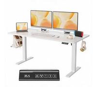Bureau Électrique Assis Debout 120x60cm, Table Réglable En Hauteur Moteur | Multiprise et Silencieux, Fonction Mémoire 3 Hauteurs, Système Anti-Collision, pour Télétravail Bureau à Domicile, Blanc