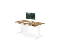 Bureau électrique assis-debout avec tiroir et chargeur sans fil Qi, blanc/chêne doré, 1 400 mm : ELLIS