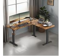 Bureau Électrique Réglable en Hauteur, Bureau d’Angle Assis-debout, avec Multiprise, Fonction Mémoire 2 Hauteurs, Marron et Noir