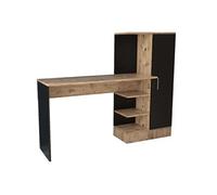 Hanah Home – Bureau CT2 bicolore (Pin atlantique/Noir) étagère intégrée 152,3×95×50 cm
