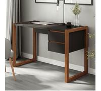 Bureau en Bois Belinda L 119 cm 2 Tiroirs Coloris Noir et Châtaignier Table de Travail Bureau Droit Compact