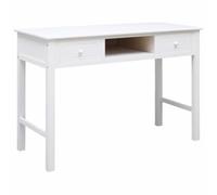Bureau en bois blanc 110 x 45 x 76 cm | Paulownia et bois de peuplier, 2 tiroirs, 1 compartiment ouvert, style vintage, pour bureau à domicile et chambre à coucher