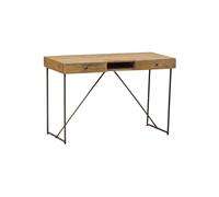 Bureau en bois de manguier et métal beige, 2 tiroirs, niche centrale, droit - Chehoma, SPACE - 120x50x75 cm