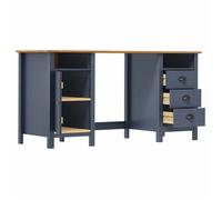 Bureau en bois de pin massif gris - vidaxl - Hill - 150 x 50 x 74 cm - 3 tiroirs - 2 compartiments - 1 porte