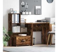 Bureau en Bois d'Ingénierie Chêne Fumé avec Rangement, 131,5 x 50 x 106,5 | Meuble polyvalent, étagères ajustables, tiroirs intégrés, style scandinave, usage domestique et professionnel, montage facile
