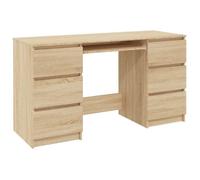 Bureau en bois d'ingénierie - CLARENCE - 140x50x77 cm - Chêne sonoma - 6 tiroirs - Robuste - Facile à nettoyer