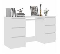 Bureau en bois d'ingénierie - CLARENCE - Blanc - 140x50x77 cm - 6 tiroirs - Facile à nettoyer - Assemblage requis