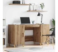 Bureau en Bois d'ingénierie rectangulaire 140x50x75 cm, Style Industriel Rustique avec étagères et Porte à charnières, Finition Lisse et élégante pour Bureau à Domicile ou Coin