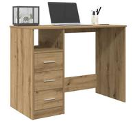 Bureau en bois d'ingénierie - vidaXL - 102x76x50 cm - Chêne artisanal - 3 tiroirs - Capacité 60 kg - Assemblage requis