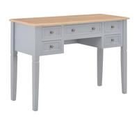 Bureau en bois gris 109,5 x 45 x 77,5 cm | 5 tiroirs, MDF et bois de pin, robuste, classique, pour salle d'étude
