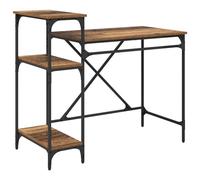 Bureau en bois ingénierie 105 x 50 x 90 cm avec étagères | Design industriel, surface tachée, structure métallique, finition mate, utilisation en intérieur