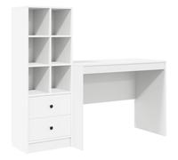 Bureau en Bois Ingénierie Blanc 127 cm | Grand Plateau Spacieux, Étagères Intégrées, Assemblage Facile, Nettoyage Simple