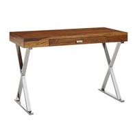 Bureau en bois massif et métal FineBuy - Modèle 120x55 cm - Design scandinave moderne - 1 tiroir - Chrom
