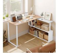 Bureau en L 120x100x74cm - WOLTU Table PC - Étagère Tournante - Chambre/Salon/Bureau - Chêne clair