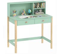 Bureau enfant - AIYAPLAY - 2 tiroirs et 3 compartiments ouverts, plateau large - 5-12 ans - MDF et bois de pin - 90x52x105cm - vert