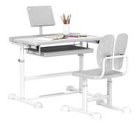 Bureau enfant avec chaise - AIYAPLAY - réglable en hauteur, plateau incliné 45°, tiroir et support de livre, gris