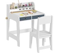 Bureau enfant avec chaise - ensemble - 2 tiroirs amovibles - tablette - porte-gobelet - MDF - 62,8×55,6×73,8 cm - Blanc