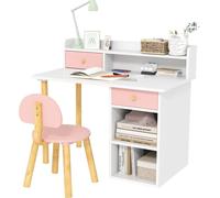 Bureau enfant avec chaise - Ensemble - Avec tiroirs, étagères et casier - MDF - 85 x 48 x 73 cm - A monter soi-même - Rose