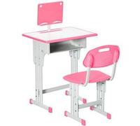 HOMCOM Bureau et chaise pour enfant avec support de lecture, casier, crochet et porte stylo - hauteur réglable - 60 x 45 x 90-102 cm - rose