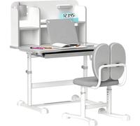 Bureau enfant avec chaise - Ensemble de 3 ans et plus - Hauteur réglable - Plateau inclinable - Tiroir et étagères - Dossier rembourré - 80×55×107,5 cm - Gris clair