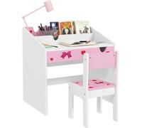 Bureau enfant avec chaise - Ensemble - Pour enfants de 3 ans et plus - Tiroir amovible - A monter soi-même - Rose