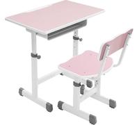 Bureau enfant avec chaise - Set bureau d'apprentissage - Plateau 70×50 cm - Chaise réglable en hauteur 36-42 cm - Capacité de charge 300 kg - Rose/Blanc