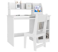 Bureau enfant avec chaise - ZONEKIZ - clavier coulissant, tiroir, niches et étagères ouvertes - 90 x 45 x 90 cm - blanc