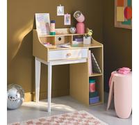 Bureau Enfant Avec Tiroir Et 3 Étagères, L 80 X P 50 X H 96 Cm Blanc Et Naturel TU