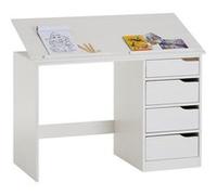 IDIMEX Bureau Enfant Emma Bureau avec Rangement 4 tiroirs et Plateau inclinable, Style scandinave, en pin Massif lasuré Blanc