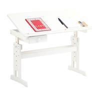 Bureau enfant écolier junior FLEXI table à dessin réglable en hauteur et pupitre inclinable avec 1 tiroir en pin massif lasuré