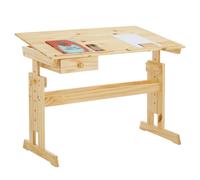 Bureau enfant écolier junior FLEXI table à dessin réglable en hauteur et pupitre inclinable avec 1tiroir en pin massif vernis