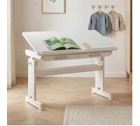 Bureau enfant écolier junior OLIVIA table à dessin réglable en hauteur et pupitre inclinable avec 2 tiroirs en pin massif blanc