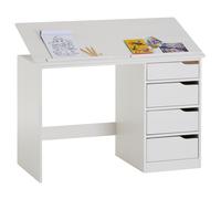 IDIMEX Bureau Enfant Emma Bureau avec Rangement 4 tiroirs et Plateau inclinable, Style scandinave, en pin Massif lasuré Blanc