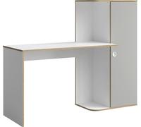 Bureau enfant ELYO – Avec colonne de rangement et 4 niches – Gris, blanc & chêne clair – 160x129x53 cm