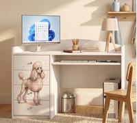 Bureau enfant grand, 125x60 cm, blanc, avec 4 tiroirs, bureau pour enfant avec motif, bureau pour ordinateur, bureau d'étude pour enfants et adolescents