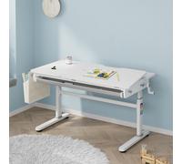 Bureau enfant 'Kuosa' réglable en hauteur avec tiroir et sac Acier 120 x 60 cm Gris / Blanc