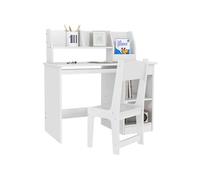 Bureau enfant multi-rangement - ensemble bureau, chaise, étagère - tiroir, plateau coulissant, 2 niches, 2 étagères, 2 présentoirs livres - blanc