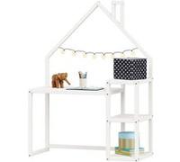 Bureau enfant NIVIA en forme de maison en pin massif, bureau chambre enfant bois, en pin massif blanc Blanc G