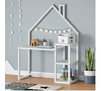 Bureau enfant NIVIA en forme de maison en pin massif, bureau chambre enfant bois, en pin massif blanc Blanc G