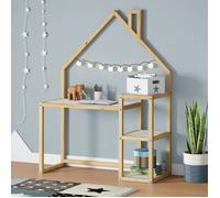 Bureau enfant NIVIA en forme de maison en pin massif, bureau chambre enfant bois, en pin massif coloris blanc/naturel