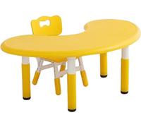 Bureau enfant réglable en hauteur (43-51cm) avec chaise, 120 x 65 cm Table enfant en plastique jaune - table demi-lune, table lune multifonctionnelle adaptée aux garçons et filles de 2 à 10 ans