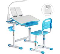 Bureau enfant réglable en hauteur avec lampe et chaise Gris