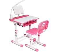 Bureau enfant réglable en hauteur, bureau pour étudiant avec lampe, meubles pour enfants inclinables, table pour enfant avec chaise, bureau avec tiroir, choix de couleur (rose clair)