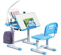 Bureau enfant réglable en hauteur, bureau pour étudiant avec lampe, meubles pour enfants inclinables, table pour enfant avec chaise, bureau avec tiroir, choix de couleur (bleu clair)