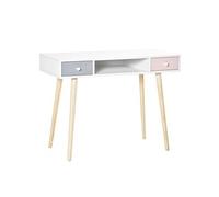 Bureau enfant style scandinave avec tiroir et compartiment de rangement 100L x 48l x 76,5H cm MDF et pin blanc gris et rose