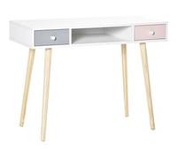 Bureau enfant style scandinave avec tiroir et compartiment de rangement 100L x 48l x 76,5H cm MDF et pin blanc gris et rose G