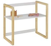 Bureau enfant SUZA réglable en hauteur 80 x 76 x 48 cm en bois massif, Bureau chambre enfant, 4 niveaux de hauteur, Blanc/naturel Blanc G